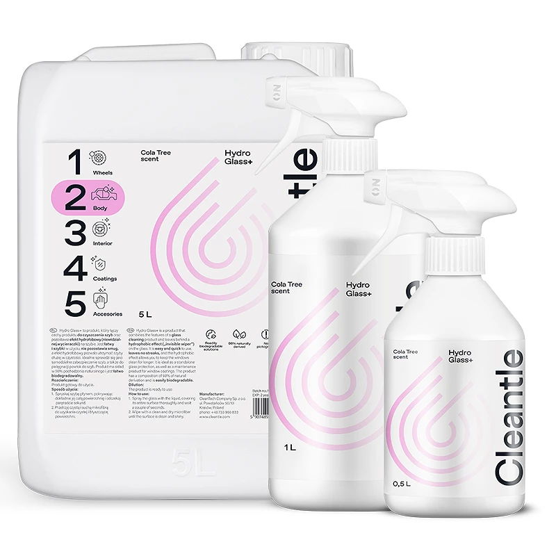 Nettoyant vitres voiture Cleantle Hydro Glass Plus - Protection hydrophobe 2 en 1 - 500 ml, 1 L, 5 L